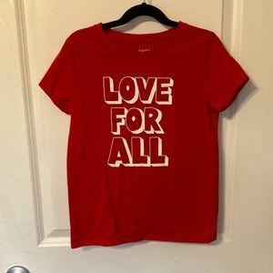 🌖Cat & Jack medium 7/8 love for all red short sleeve shirt